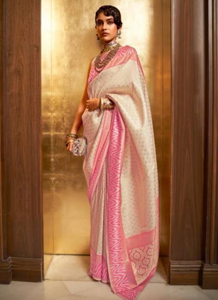 Cream Colour Kazah Silk Raj Tex New Latest Designer Festive Wear Silk Saree Collection 271003